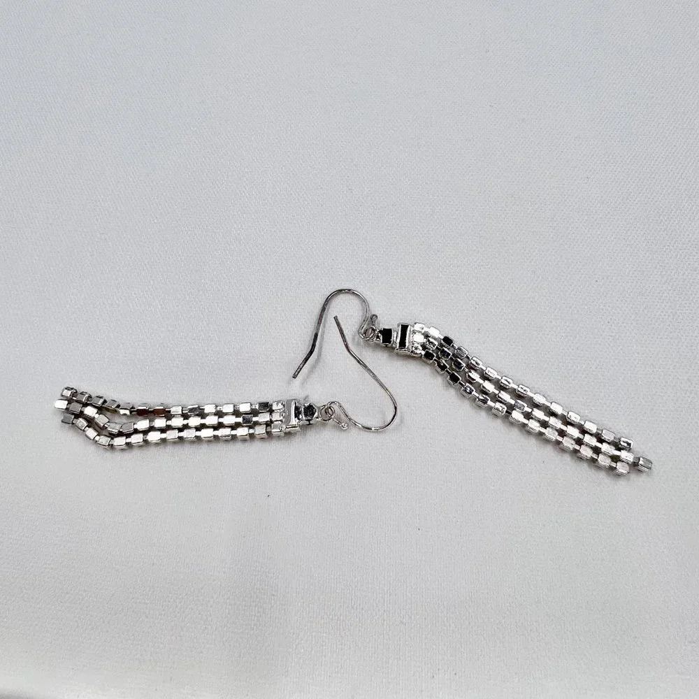 NWT - Indeed - Clear Rhinestone 3 Strand Dangle Silver Tone Fishhook Earrings - Picture 7 of 9